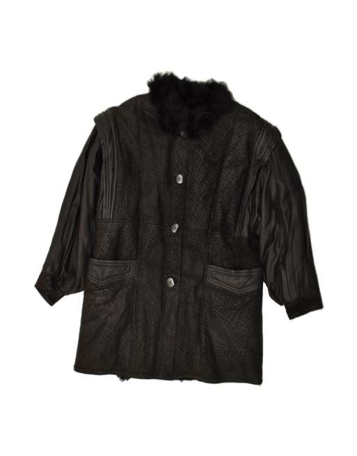 Vintage Oversized Shearling Coat It 40 Small In Black Shearling