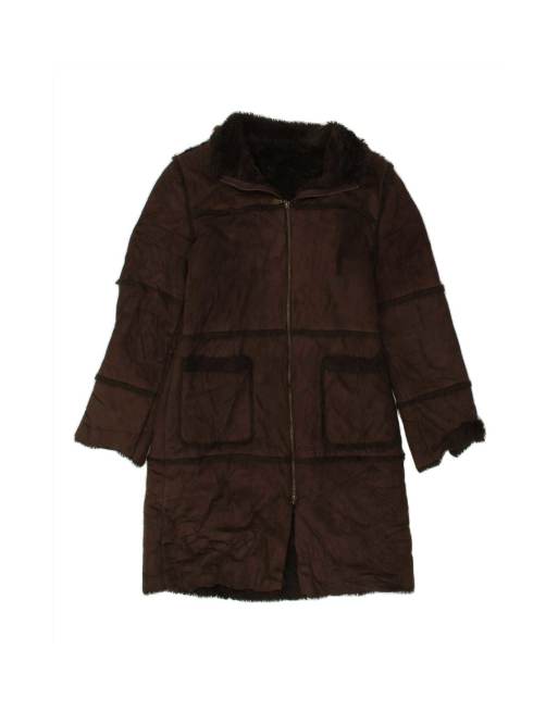 Vintage Oversized Sherpa Overcoat UK 10 Small In Brown