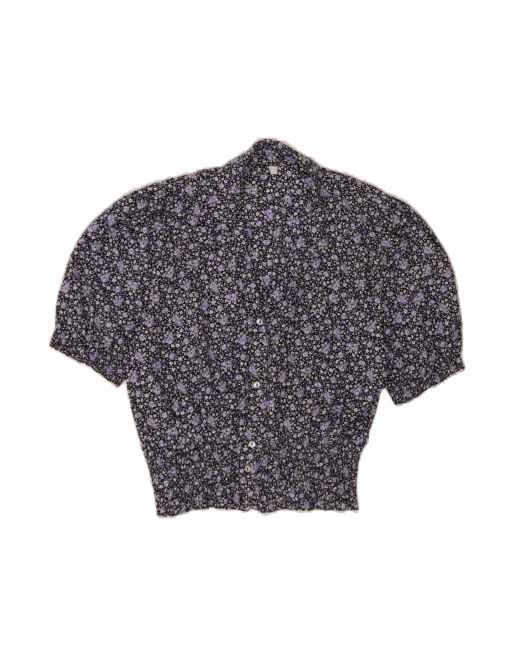 Vintage Oversized Shirt Blouse UK 10 Small In Blue Floral