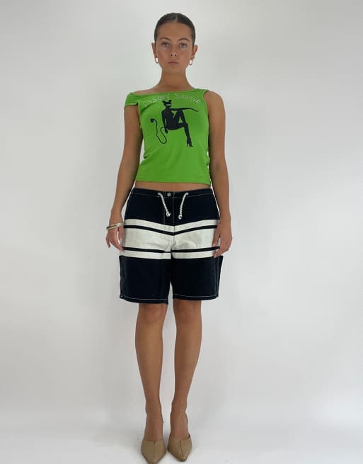 Vintage oversized striped shorts in black and white