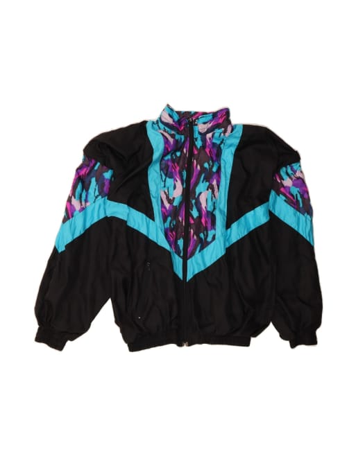 Vintage Oversized Tracksuit Top Jacket UK 18 XL In Black Colourblock