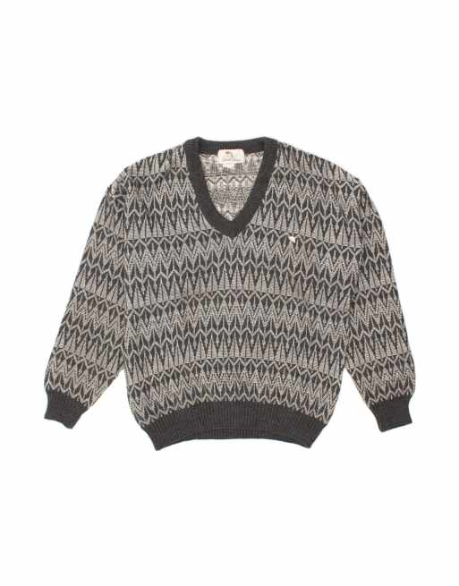 Vintage Oversized V-neck Jumper Sweater It 46 Small In Grey Fair Isle