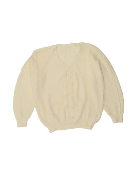 Vintage Oversized V-neck Jumper Sweater UK 20 2XL In Off In White - view 1