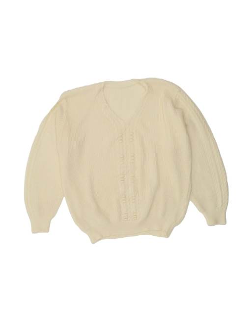 Vintage Oversized V-neck Jumper Sweater UK 20 2XL In Off In White