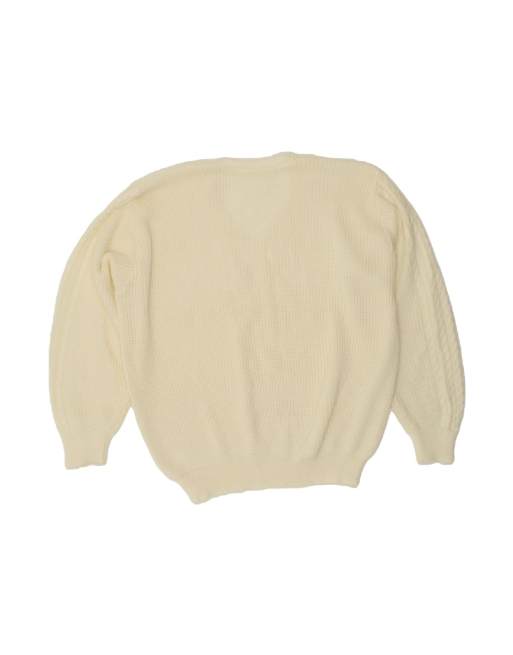 Vintage Oversized V-neck Jumper Sweater UK 20 2XL In Off In White, 2 of 4