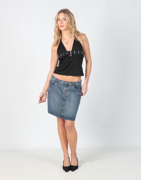 Vintage Oviesse M denim mini skirt in blue - view 1