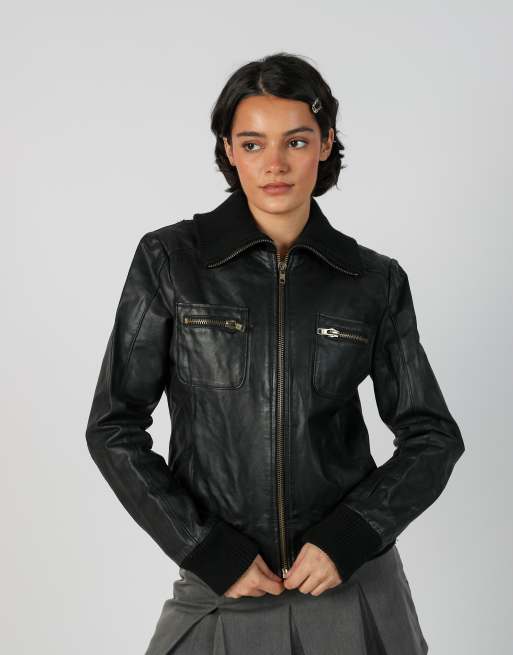 Vintage OVS M leather jacket in black, 1 of 4