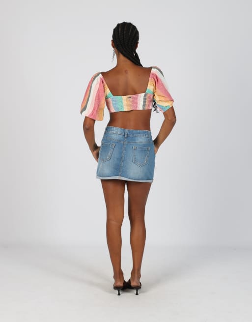 Vintage OVS S denim mini skirt in blue, 3 of 4