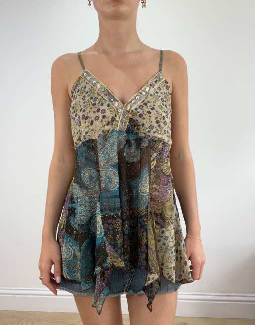 Vintage paisley print mesh cami in brown