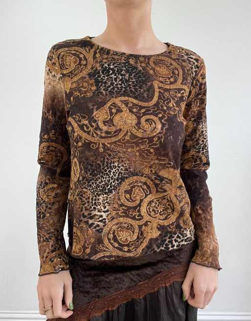 Vintage paisley print top in brown