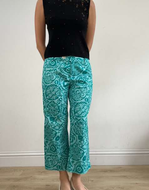 Vintage paisley print trousers in blue - view 1