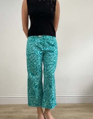 Vintage paisley print trousers in blue