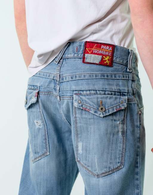 Vintage Para Hombre 34x34 Denim Jeans Light Blue