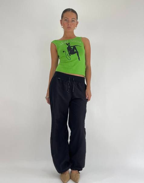 Vintage parachute style joggers in black - view 1
