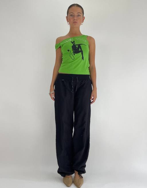 Vintage parachute style joggers in black, 3 of 4
