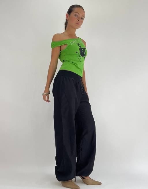Vintage parachute style joggers in black, 4 of 4