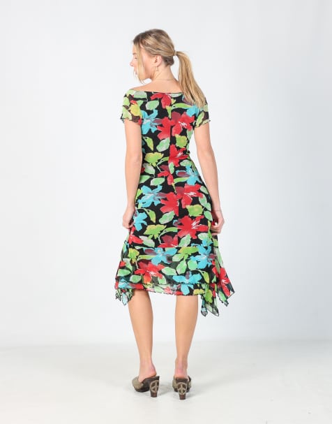 Vintage p.a.s.j.s M mesh midi dress in multi colured - view 1
