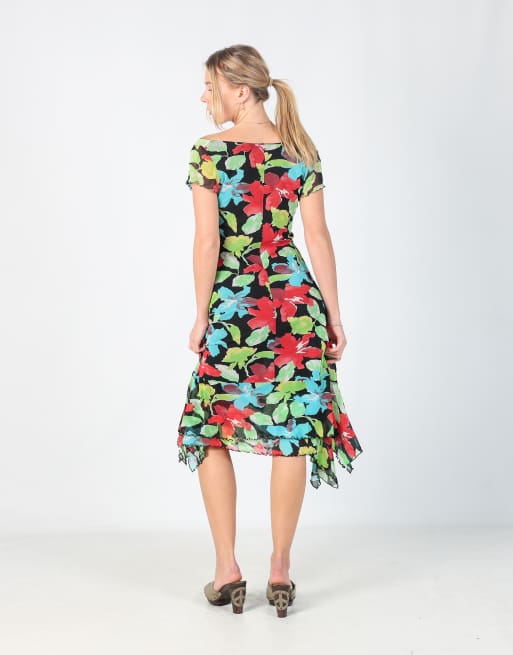 Vintage p.a.s.j.s M mesh midi dress in multi colured