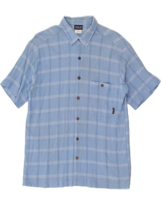 Vintage Patagonia Size L Check Short Sleeve Shirt in Blue