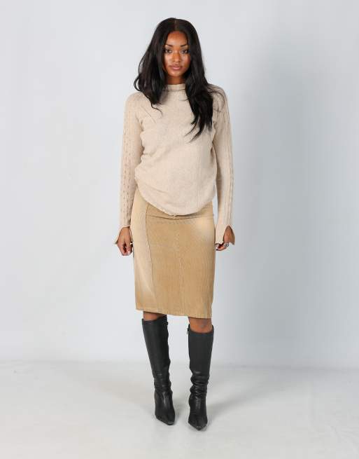 Vintage Patrizia Pepe S cord skirt in tan