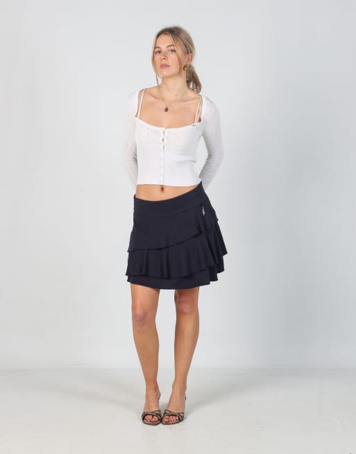 Vintage Patrizia Pepe S woven mini skirt in navy blue