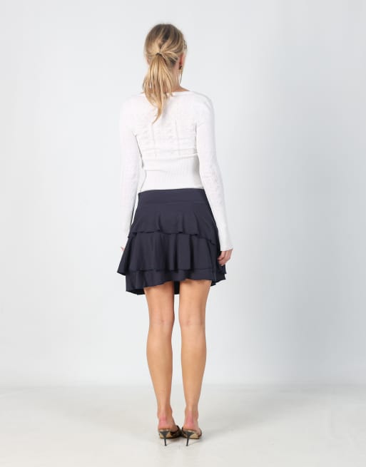Vintage Patrizia Pepe S woven mini skirt in navy blue, 3 of 4