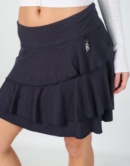 Vintage Patrizia Pepe S woven mini skirt in navy blue, 4 of 4