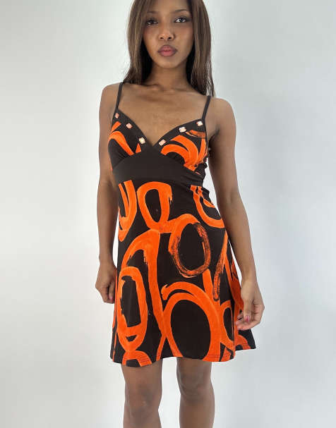 Vintage patterened mini dress in orange - view 1
