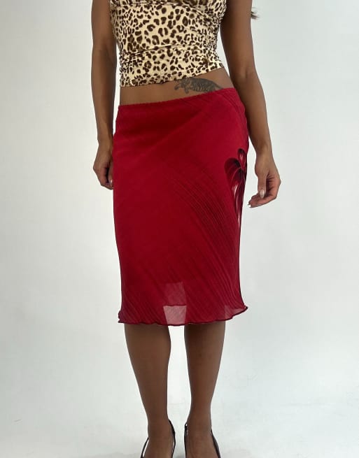 Vintage patterned midi skirt in red