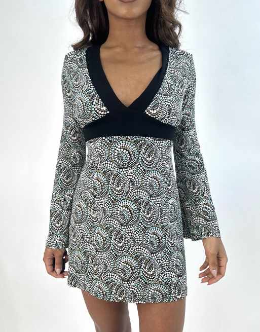 Vintage patterned mini dress in black, 3 of 4