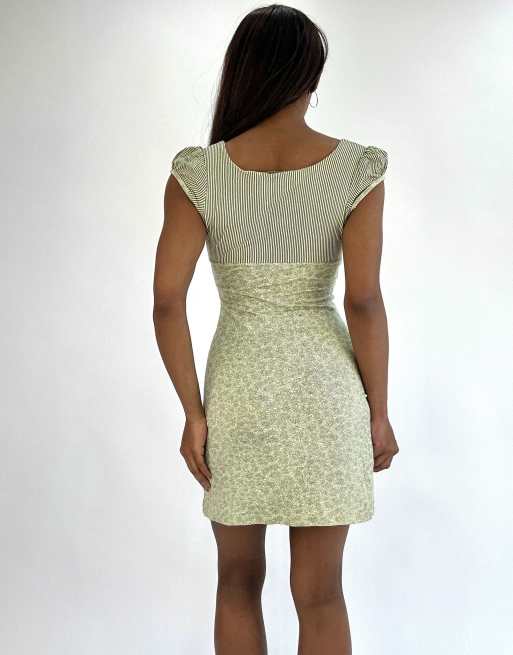 Vintage patterned mini dress in green, 2 of 4