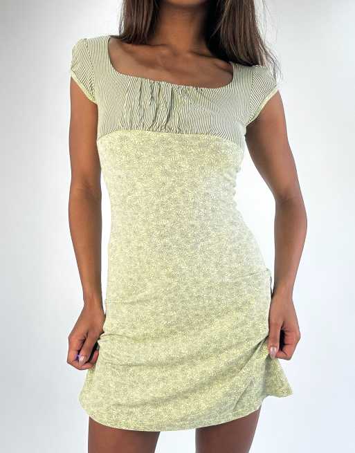 Vintage patterned mini dress in green, 3 of 4