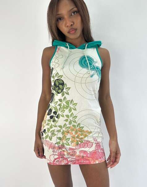 Vintage patterned mini dress in white - view 1