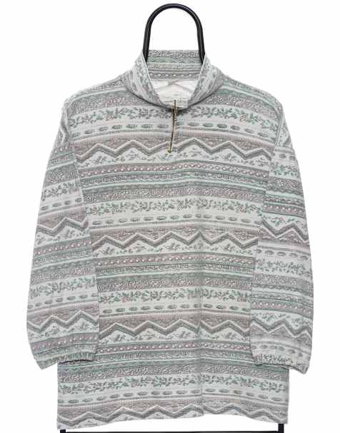 Vintage patterned size L sweatshirt in cream - view 1
