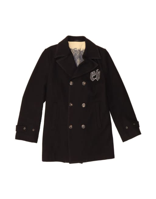 Vintage Pea Coat It 54 2XL In Black Wool