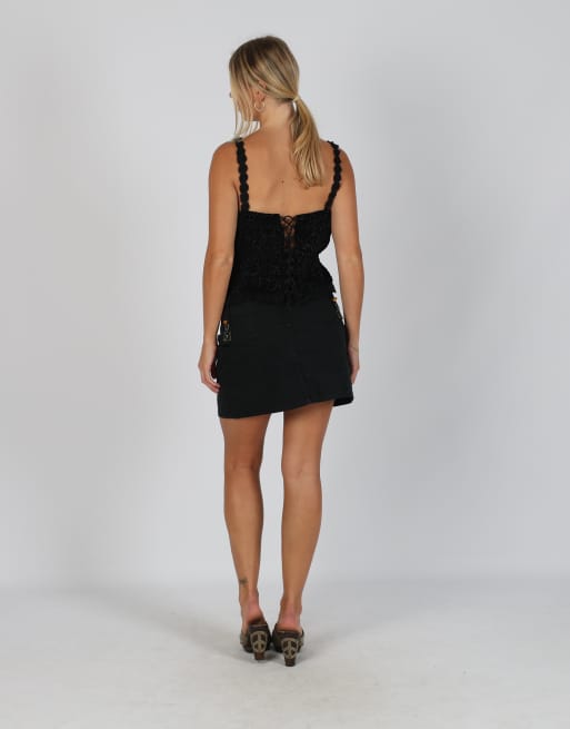 Vintage Penny Silvian S woven mini skirt in black, 3 of 4