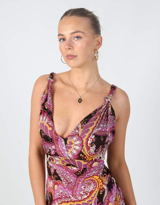 Vintage PennyPull S woven midi dress in purple, 4 of 4