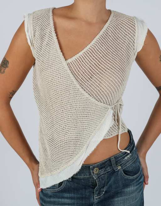 Vintage PennyPull S woven top in beige, 4 of 4