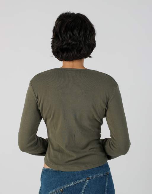 Vintage Pepe Jeans S long sleeve top in khaki green, 2 of 4