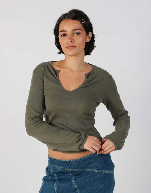 Vintage Pepe Jeans S long sleeve top in khaki green, 3 of 4