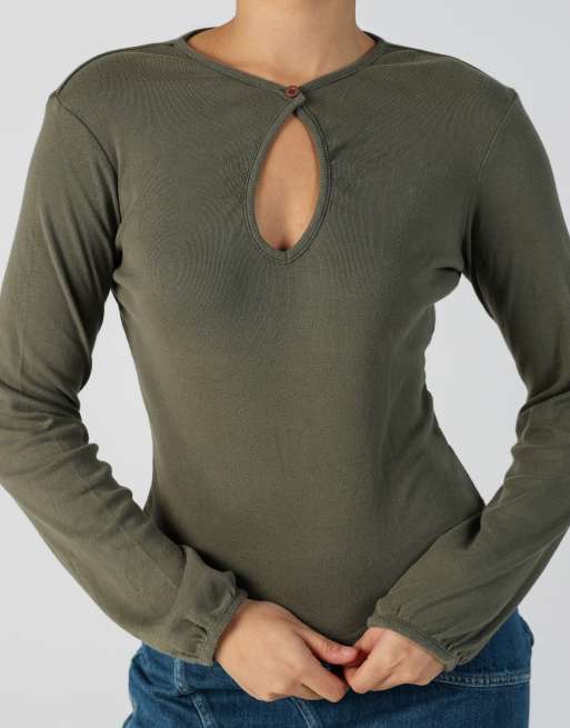Vintage Pepe Jeans S long sleeve top in khaki green, 4 of 4