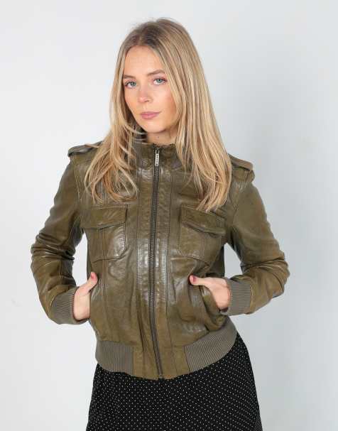 Vintage Pepe Jeans XS leather jacket in dark green - view 1