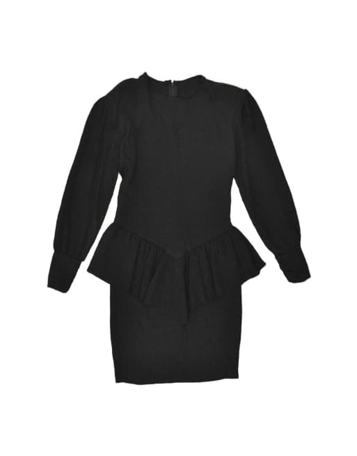 Vintage Peplum Dress UK 14 Large In Black