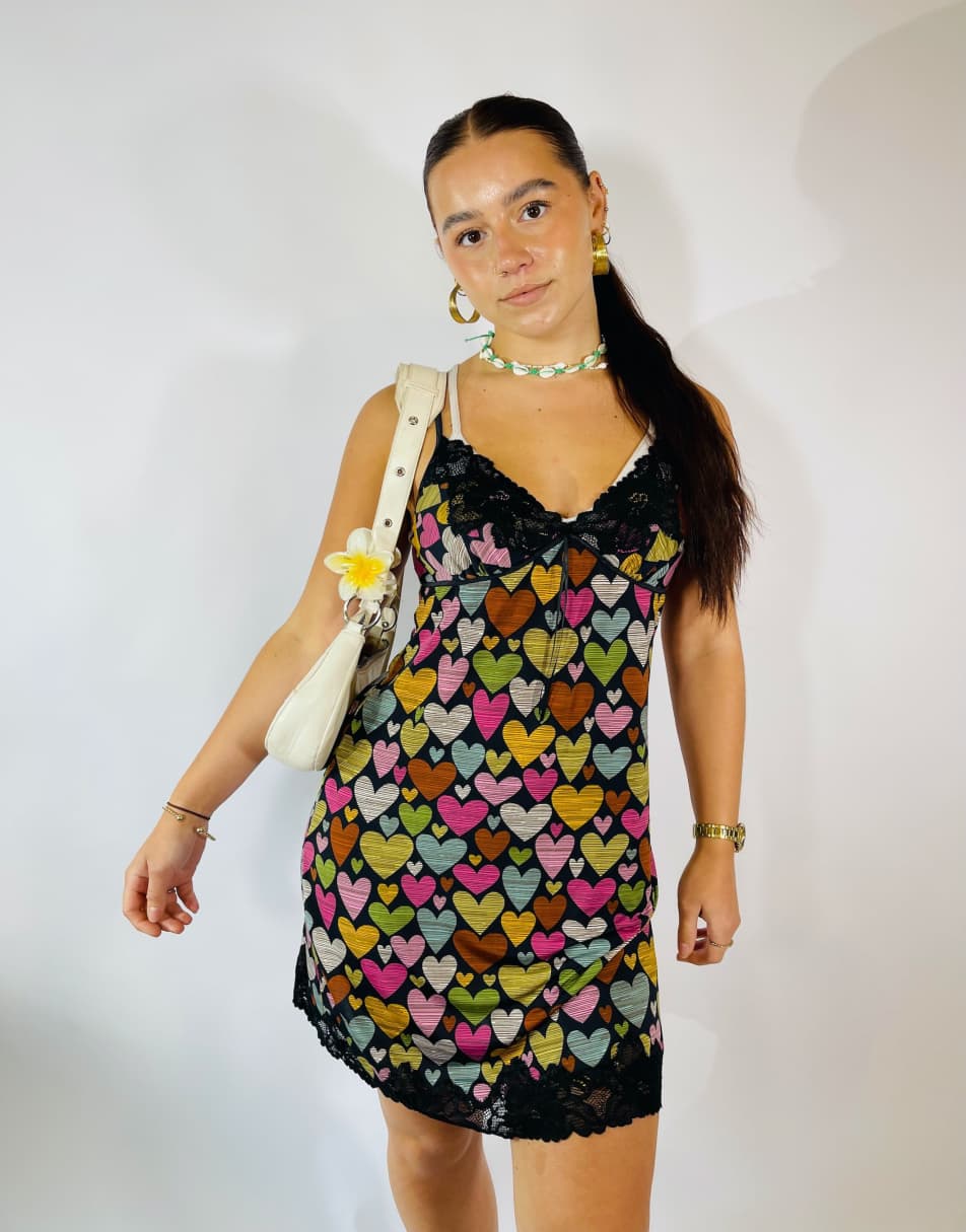 Vintage Peter Alexander Size M Heart Print Slip Dress in Multi