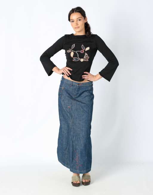 Vintage PHARD 10 denim maxi skirt blue