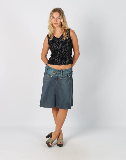 Vintage PHARD S denim midi skirt in blue - view 1
