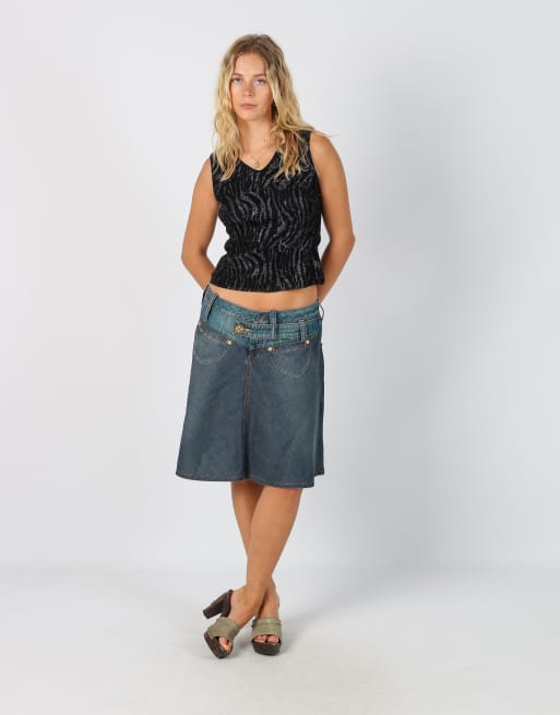 Vintage PHARD S denim midi skirt in blue, 1 of 4