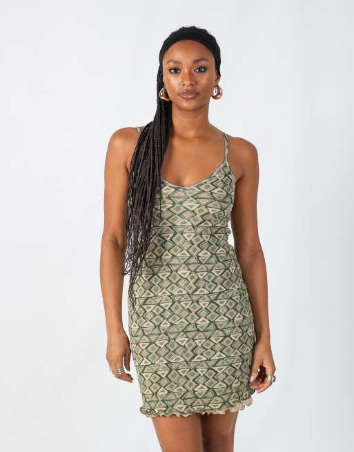 Vintage PHARD S printed woven mini dress in khaki green | ASOS
