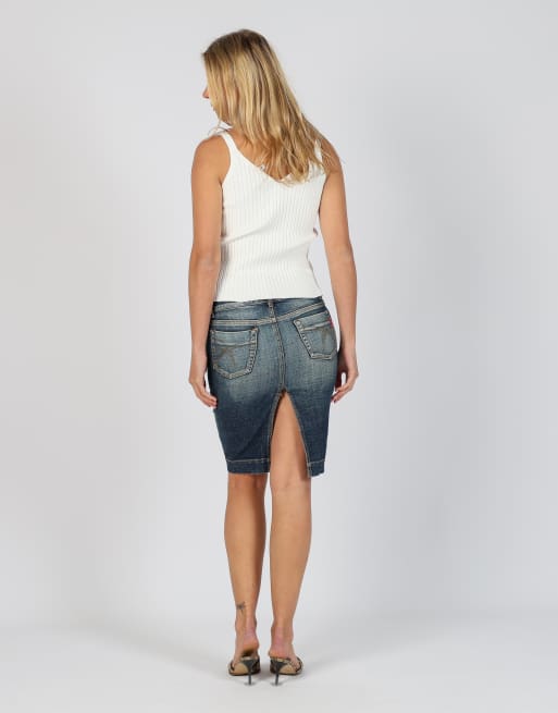 Vintage PHARD XS denim midi skirt in blue, 3 of 4