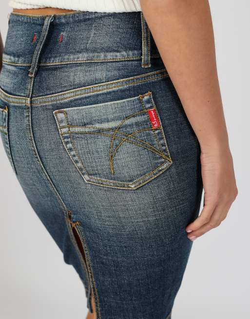 Vintage PHARD XS denim midi skirt in blue, 4 of 4